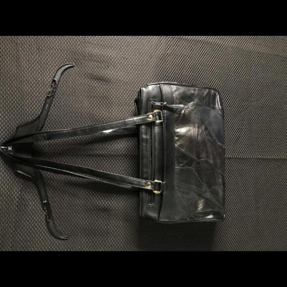 Stylish Black Leather‎ Handbag - Vintage No Name Stain Glass Reem Style Purse - Picture 1 of 10